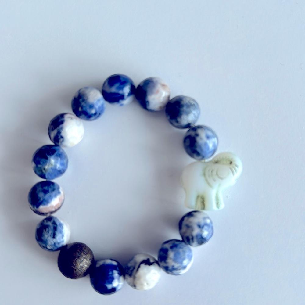 Broken Gypsy Beaded Bracelet – 8mm Blue Stone w/ Elephant Charm